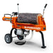 Orange SuperHandy 14 ton log splitter with a log on a white background