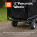 Black superhandy 180 gal leaf vacuum with 13” pneumatic wheels on a dirt path, featuring SuperHandy branding.