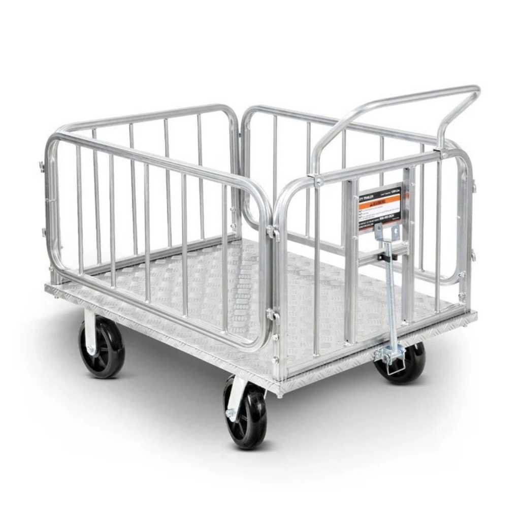 superhandy Metal platform truck and trailer with wheels on a white background.
