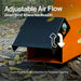Orange and black superhandy towable 15 hp leaf blower with adjustable airflow feature on a leaf-covered ground.