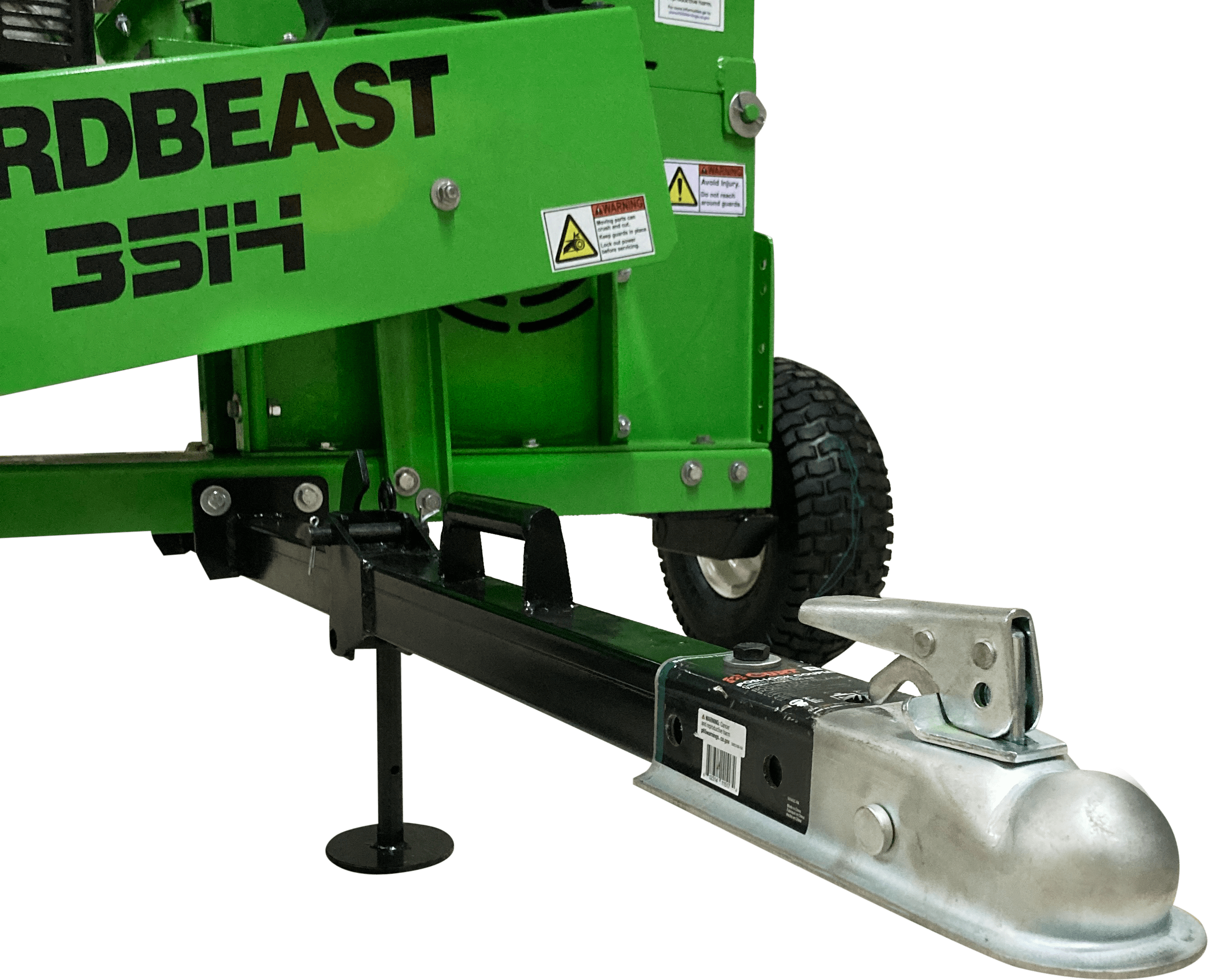 Green yardBeast 3514 Atv Woodchipper with 'YARDBEAST' branding and a hitch on a white background
