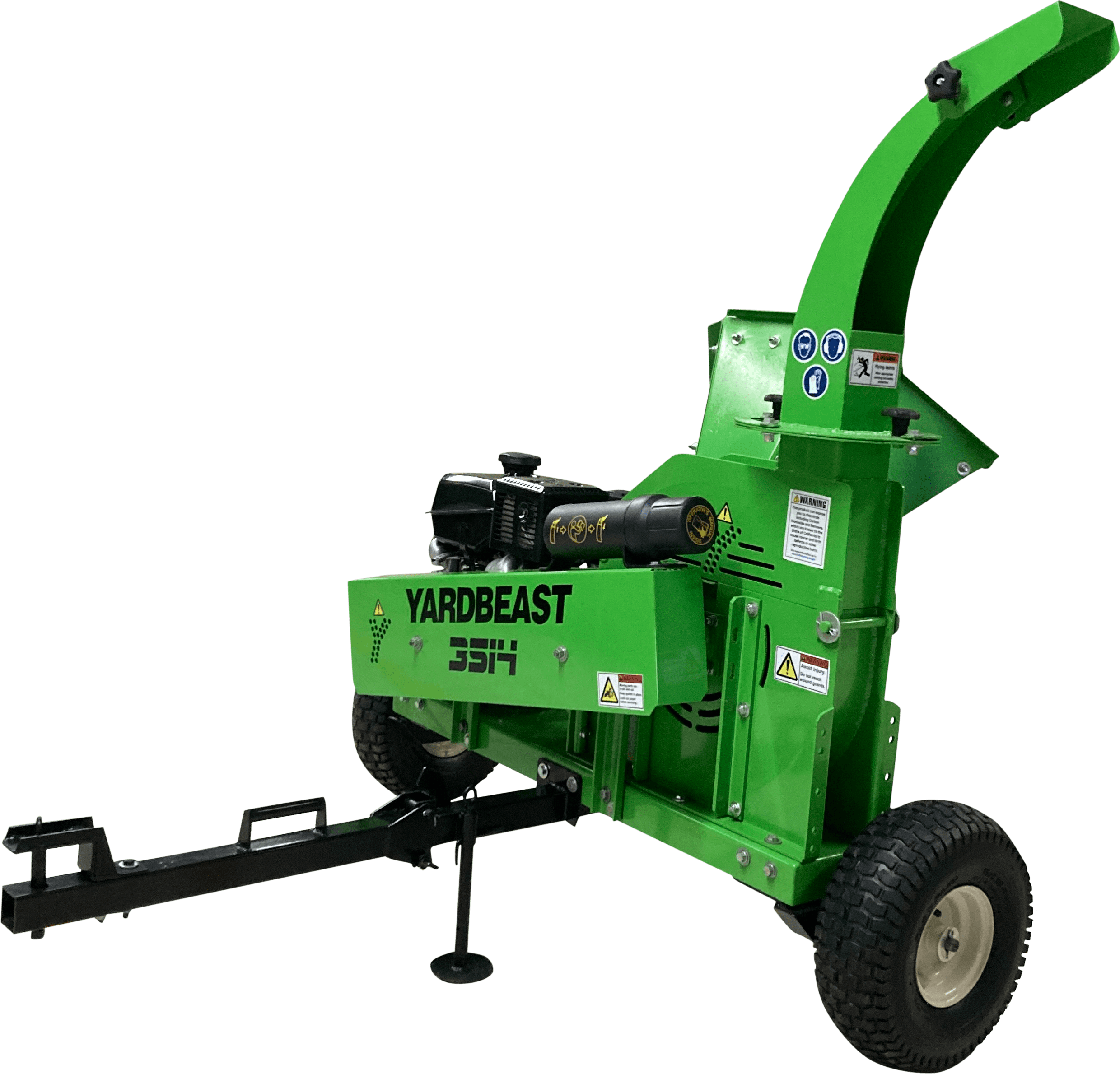 Green Yard Beast 3541 ATV wood chipper on a transparent background back view with logo showing