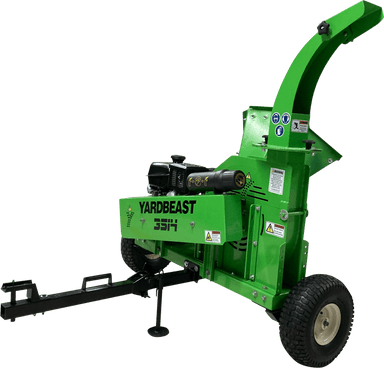Green Yard Beast 3541 ATV wood chipper on a transparent background back view with logo showing