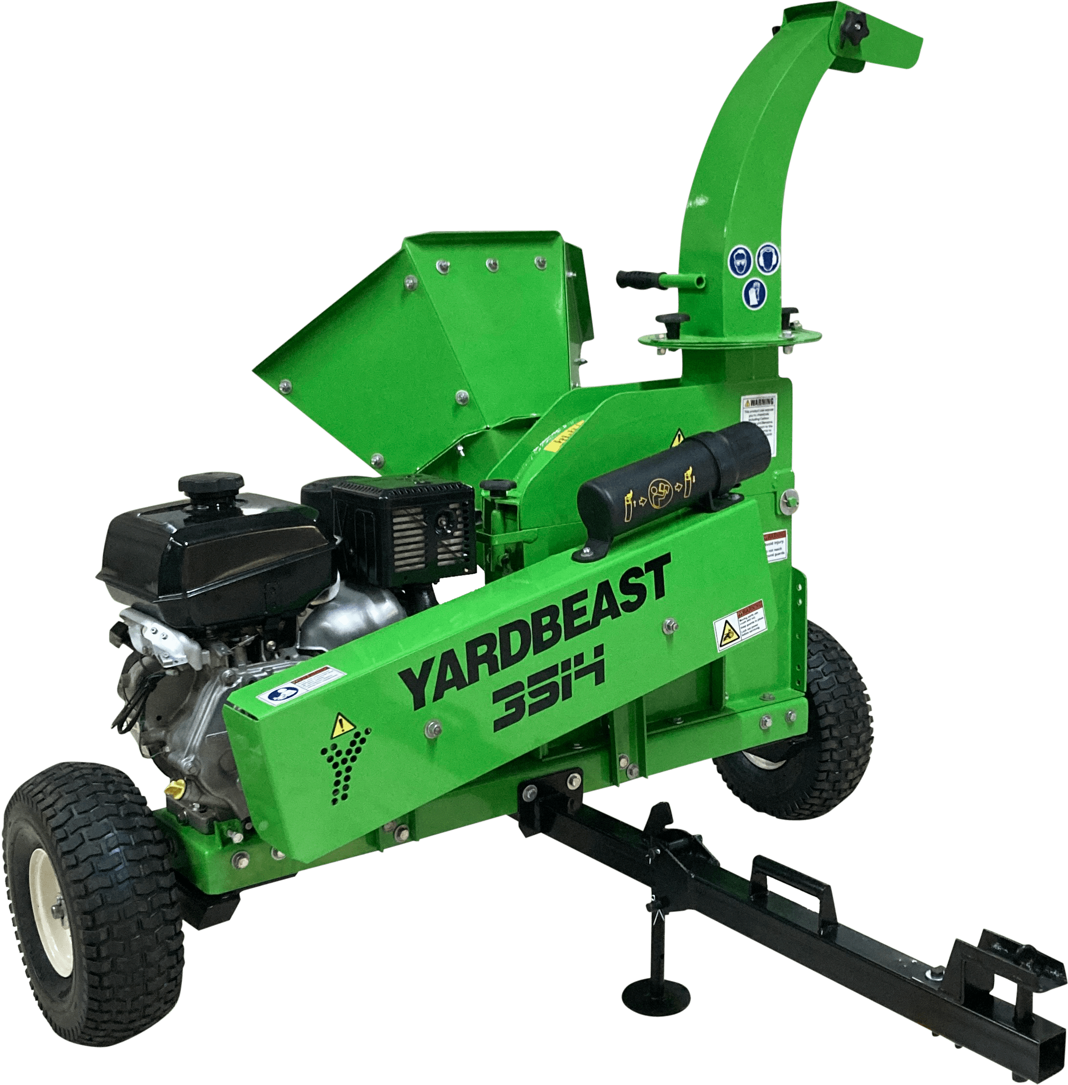 Green yard Beast 3514 Atv Wood chipper shredder with 'Yard Beast' branding on a transparent background
