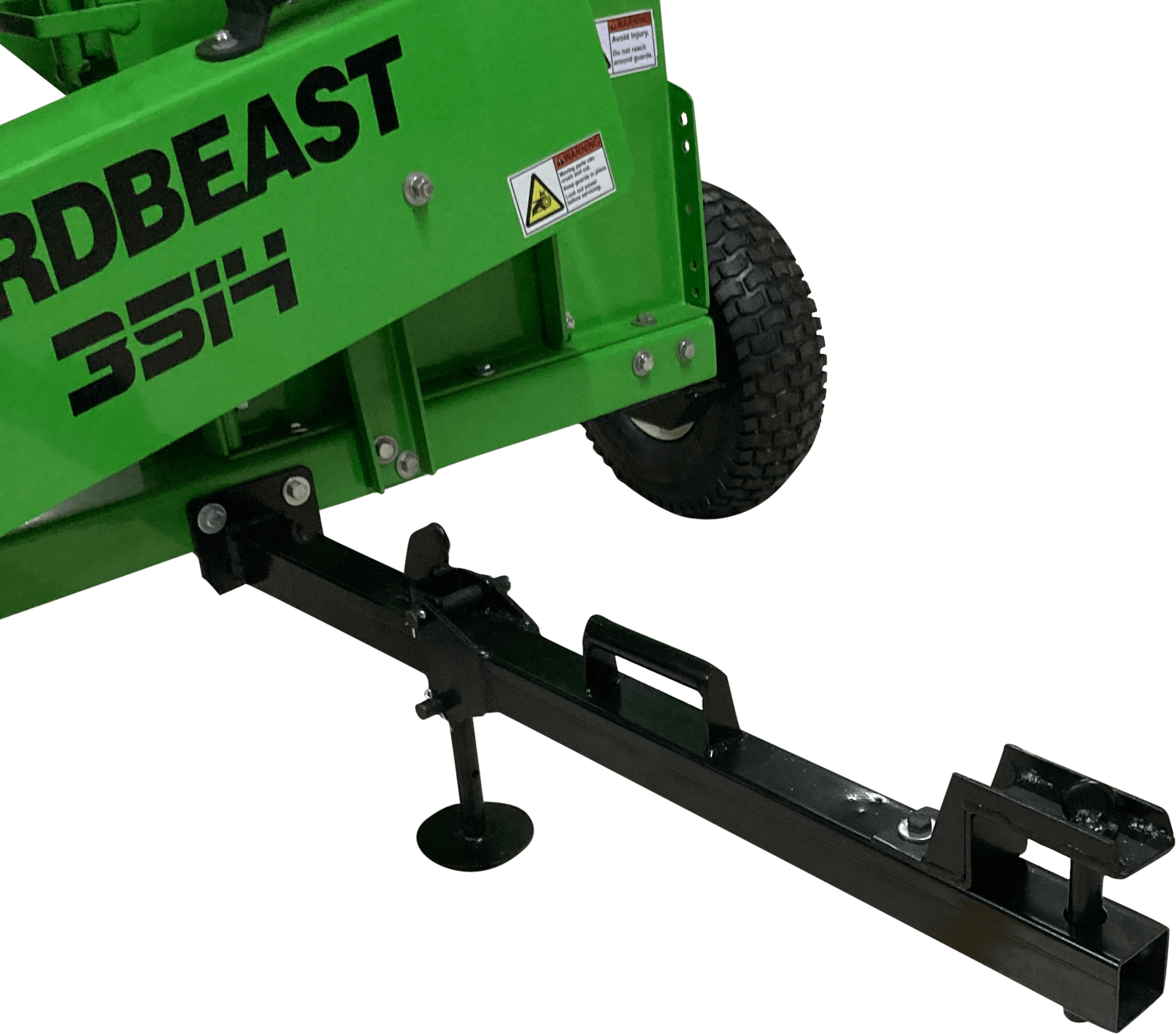 Green and black yard Beast 3514 Atv self feeding Woodchipper with 'yardbeast branding on a clear background