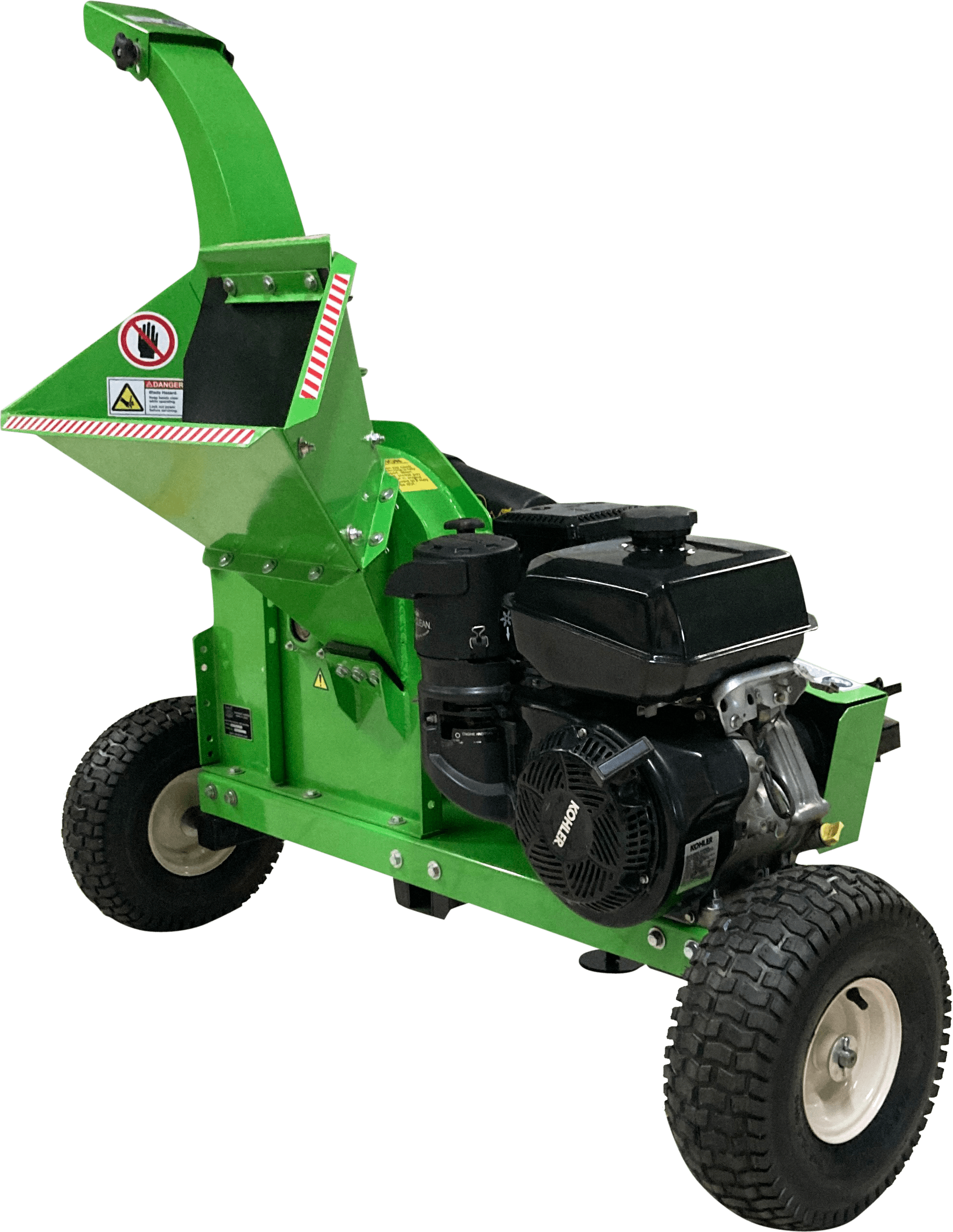 Green yardBeast 3514 Atv self feeding Woodchipper on a transparent background back engine view.