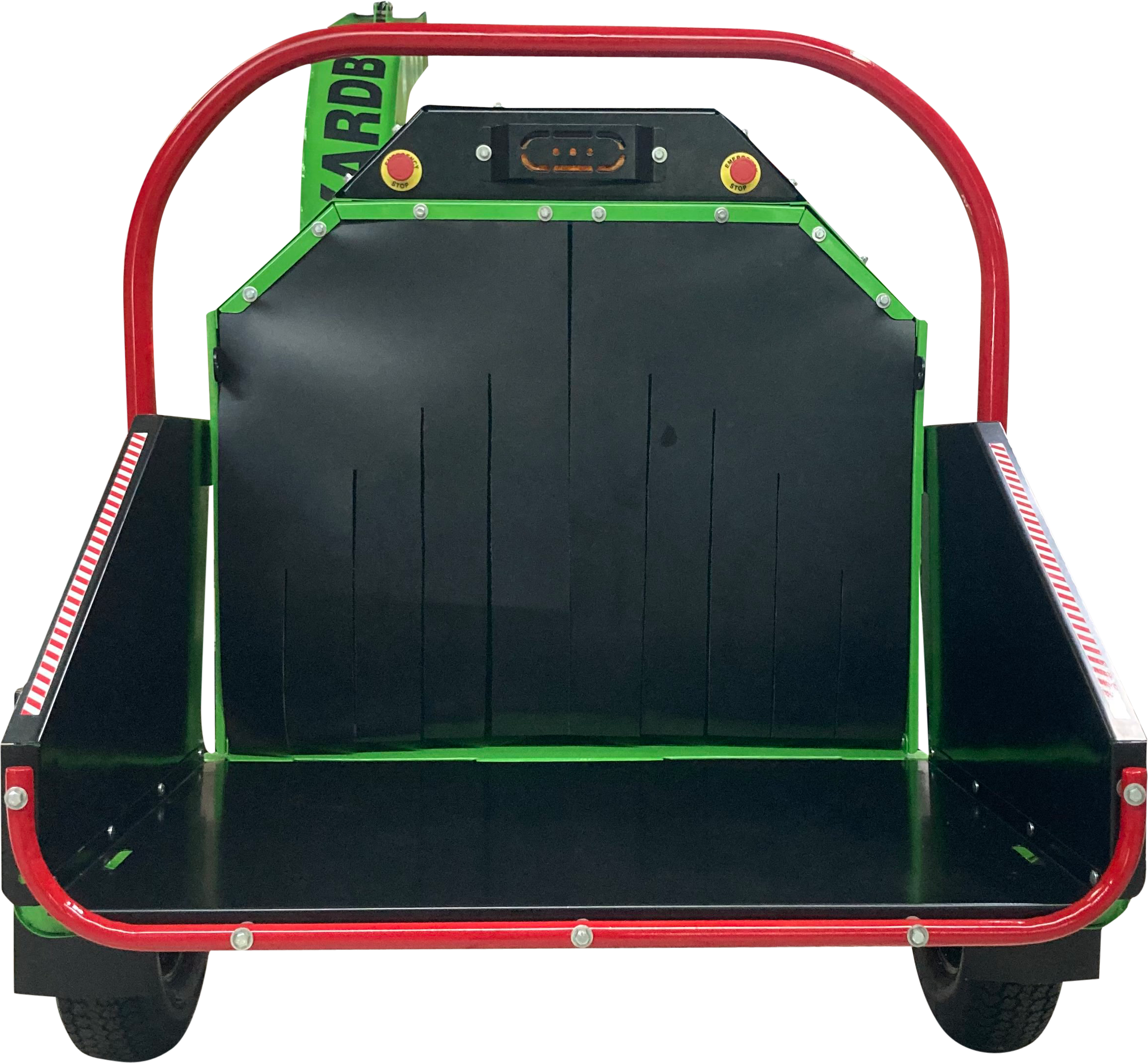 Green and black Yardbeast 7027 Woodchipper mouth view on a white background