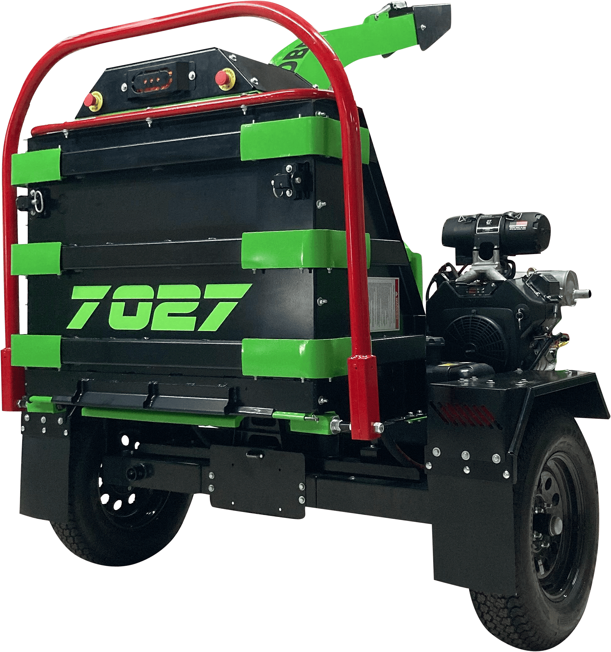 Black and green yardbeast 7037 woodchipper with '7027' branding on a transparent background